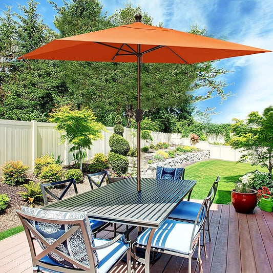 EliteShade USA 10-Year-Non-Fading 6.5x10Ft Rectangular Market Umbrella Patio Umbrella Outdoor Table Umbrella with Ventilation(Rust)
