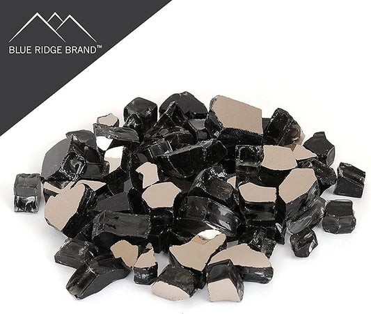 Reflective Fire Pit Glass - Fire Glass for Fire Pit - Firepit Glass Rock - Glass Stones - Fire Pit Glass Rocks - Gas & Propane Fire Pit & Fireplace Glass (20 Pound, Black)