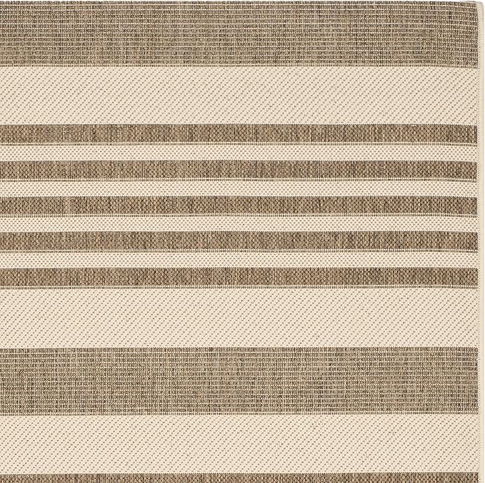 SAFAVIEH Washable Rug Outdoor Courtyard Collection - 5'3" Square, Brown & Bone, Non-Shedding & Easy Cleaning, Ideal for Patio, Backyard, Mudroom (CY6062-242)