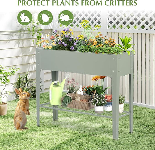 DDK Outdoor Heavy Duty Metal Raised Garden Bed with Legs (Green)
