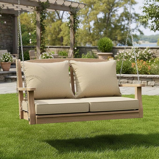 Summsun Outdoor Chair Cushions Set of 2, Faux Linen Patio Furniture Cushions, Water Resistant Backrest and Deep Seat Cushion Set with Straps, Removable Cover, Non-Slip Bottom, 22 x 22 Inch, Nature