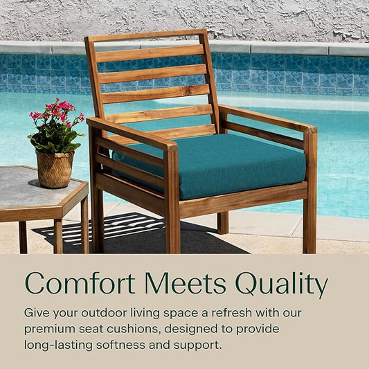 Honeycomb Outdoor Set of 2 Seat Pads, 20 x 20, Textured Solid Teal Dining Chair Cushions for Patio Furniture