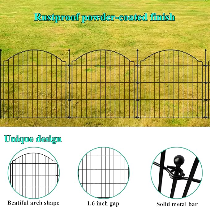 Decorative Garden Fences 24in x 20ft, 10 Pack Outdoor Fencing Animal Barrier Dog Border, Metal Wire Fence Panels for Garden Decor, Flower Bed Edging Borders for No Dig Patio Yard