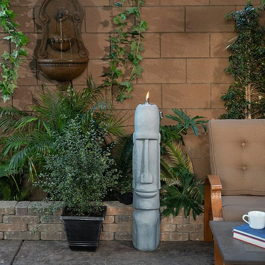 Alpine Corporation 41" Tall Indoor/Outdoor Cement Moai Head Statue with Oil Torch Lamp
