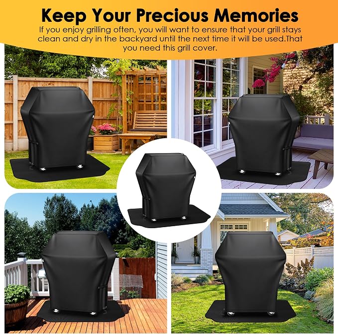 Grill Cover 32 Inch & Under Grill Mat,Grill Cover for Outdoor Waterproof Weather Resistant,UV & Fade Resistant, Compatible with Weber Nexgrill Charbroil Kenmore Gas Grill, Black