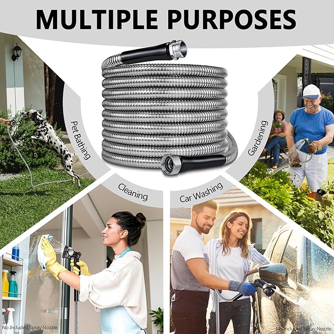 75ft Garden Hsoe - 2026 New 304 Stainless Steel Garden Hose with 3/4'' Fittings – Lightweight, Durable, and Kink-Free, Metal Water Hoses for Gardening