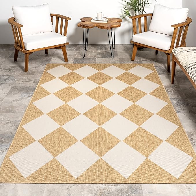 nuLOOM 5' x 8' Outdoor Performance Area Rug, Stain Resistant, Weather Resistant, High Traffic, Patio, Balcony, Outside, Sabina Tan