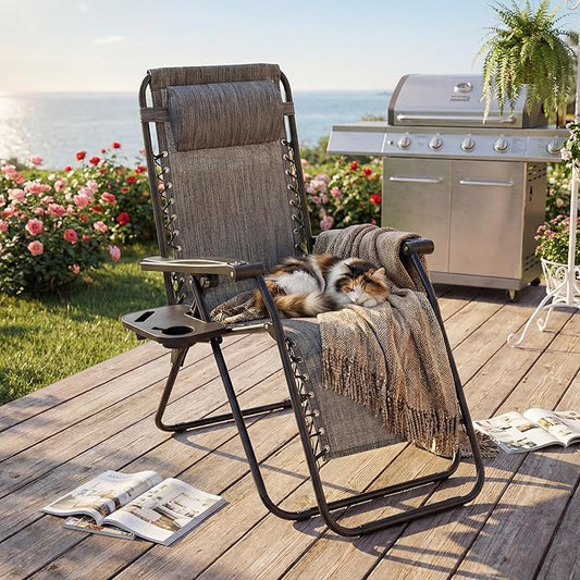 Alpen Outdoor Chaise Lounge Chairs Set of 2, Adjustable Zero Gravity Chair, Foldable Patio Chairs with Reclining Design & Breathable Mesh for Lawn Beach Camping, Grey