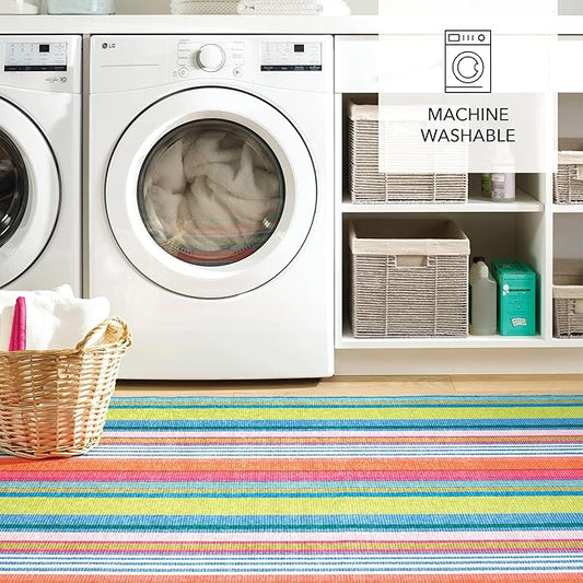 Dash & Albert Mellie Stripe Machine Washable Rug, 2.5 X 8 Feet, Multi Stripe Pattern