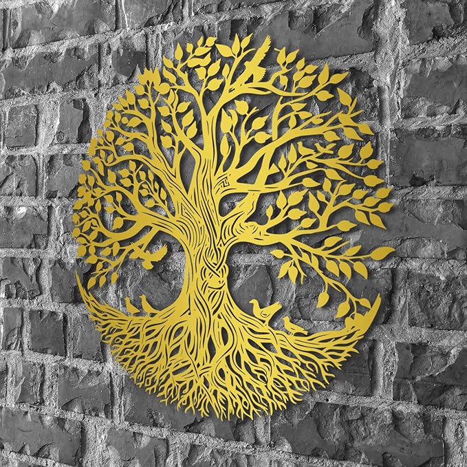 Flewfar Tree of Life Metal Wall Art, Metal Tree of Life Wall Decor, Family Tree Wall Art for Living Room, Indoor Outdoor Decoration, Large Tree of Life Metal Wall Art (Black, 39" x 39" / 100 x 100cm)
