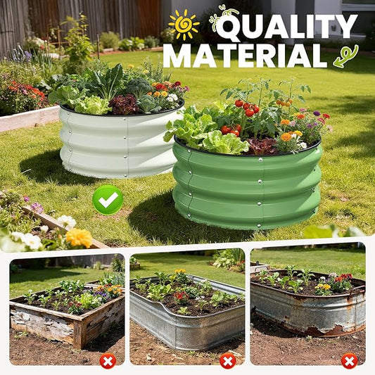 Galvanized Raised Garden Bed 2pcs 2×2×1 FT, Round Metal Raised Garden Bed Outdoor Planter Box with Open Bottom, Rust-Resistant Steel Garden Bed for Vegetables Herbs Flowers, Easy Assembly