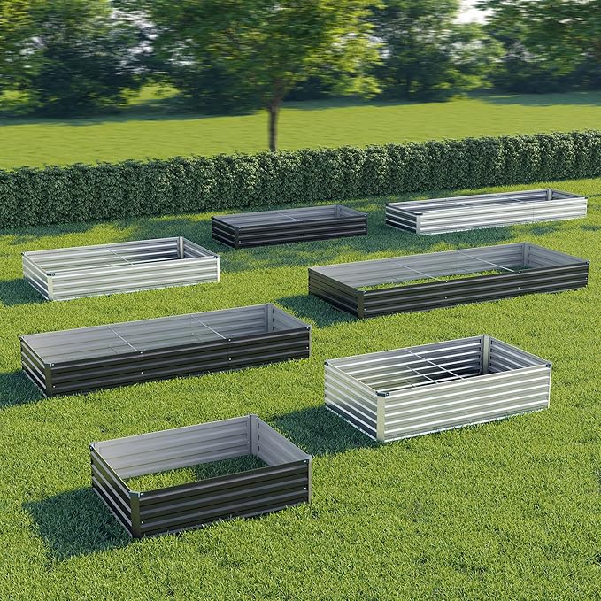 zunatu 8x4x1 ft(2 Pack) Galvanized Raised Garden Bed,Outdoor Planter Box Metal Patio Kit Planting Bed for Vegetables Flowers and Succulents,Silver