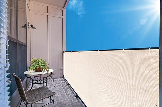 Alion Home© HDPE Privacy Screen Mesh for Pool, Patio, Deck, Balcony, Railing, Fence. No Black Trim. (3' x 9', Banha Beige)