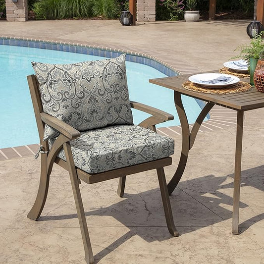 Arden Outdoor Dining Chair Cushion, 21 x 21, Rain-Proof, Fade Resistant 21 x 21, Neutral Aurora Damask