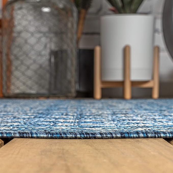 JONATHAN Y Moroccan Geometric Indoor Outdoor Round Area Rug 6 Ft Navy/Light Gray, Ourika Textured Weave for Backyard, Patio, Porch, Easy-Cleaning, High Traffic, Pet-Friendly, Non-Shedding SMB108B-6R