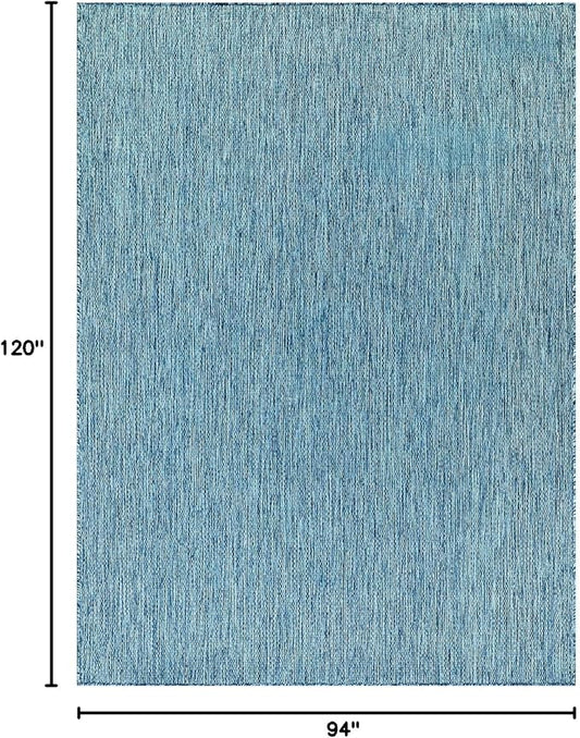 Beverly Rug Indoor Outdoor Rug 8x10, Washable Outside Carpet for Patio, Deck, Porch, Solid Modern Area Rug, Water Resistant, Aqua Blue