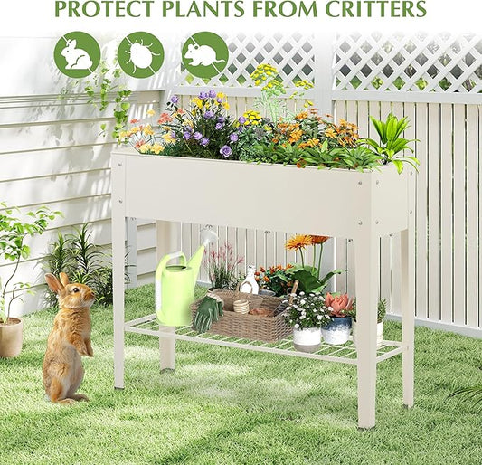 DDK Outdoor Heavy Duty Metal Raised Garden Bed with Legs (Milk White)