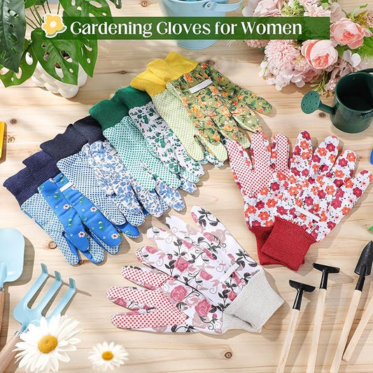 Garden Gloves for Women 9.5" Floral Gardening Gloves Lightweight and Machine Washable Gift for Gardeners PVC Grip