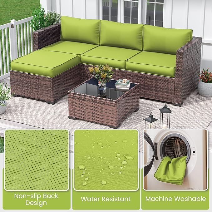 Amopatio 7-Piece Outdoor Cushions, Waterproof Outdoor Replacement Cushion, Non-Slip Bottom All-Weather Patio Couch Cushions for 4-seat Patio Sectional, Green