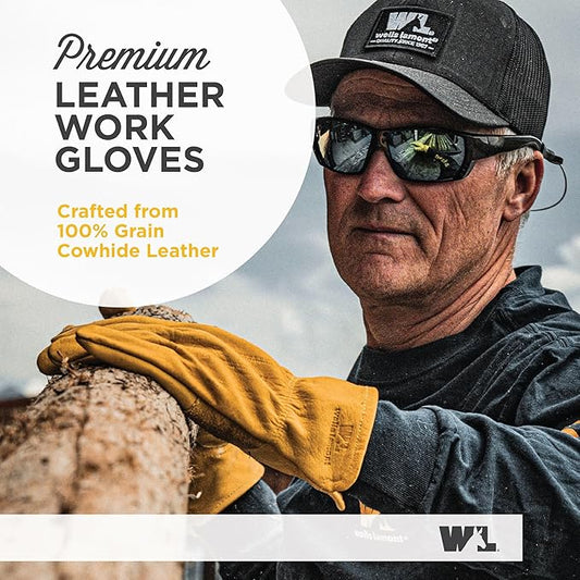 Wells Lamont Leather Work Gloves for Men – Grain Cowhide, Reinforced Palm – Ideal for Construction, Farming, Ranching – Ergonomic Fit, Keystone Thumb, Elasticized Wrist – Saddletan, XX-Large (1129XX)