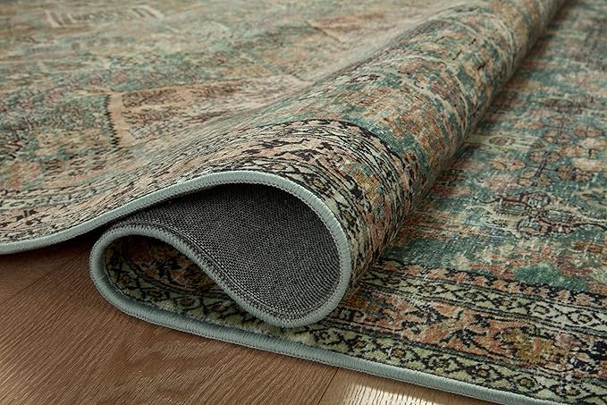 Loloi Magnolia Home by Joanna Gaines Sinclair Collection SIN-03 Turquoise/Multi 3'-6" x 5'-6", .25" Pile Height, Machine Washable, Accent Rug