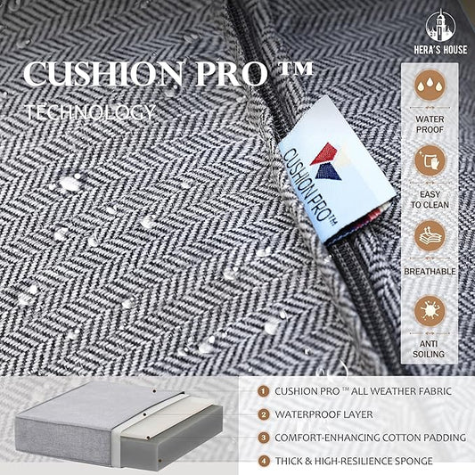 HERA'S HOUSE 5 Pieces Patio Furniture Set, 2 x Cushioned Rocking Chair, 2 x Ottoman, 1 x 3-Seat Sofa, All Cushioned 7 Seats Outdoor Conversation Set for Lawn Garden Backyard, Grey