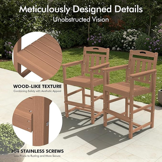 Ciokea Oversized Tall Bar Chair, HDPE Adirondack Outdoor Bar Chair with Footrest, All-Weather Barstool with High Back for Balcony, Bistro, Porch, Deck, Pool, Backyard, Teak
