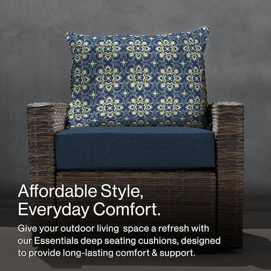 Honeycomb Outdoor Essentials Deep Seat, 24 x 24, Medina Medallion Blue Chair Cushion for Patio Furniture