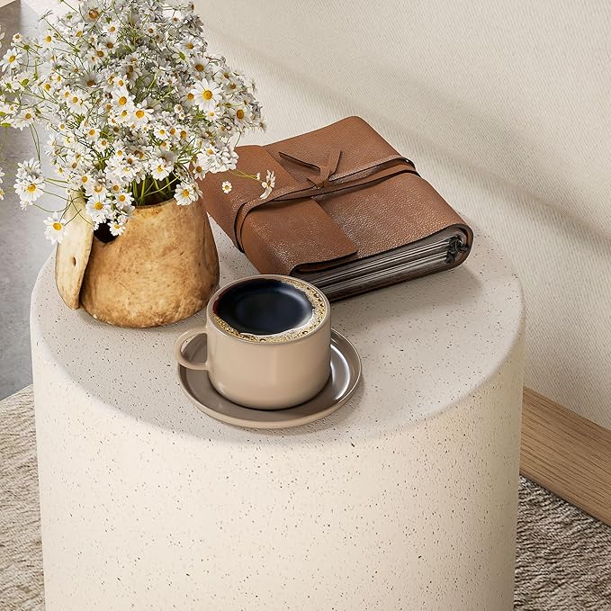 HOMCOM Round Side Table, Lightweight Accent Table with Concrete Finish, End Table with 4 Adjustable Feet for Indoor, Outdoor, Light Yellow