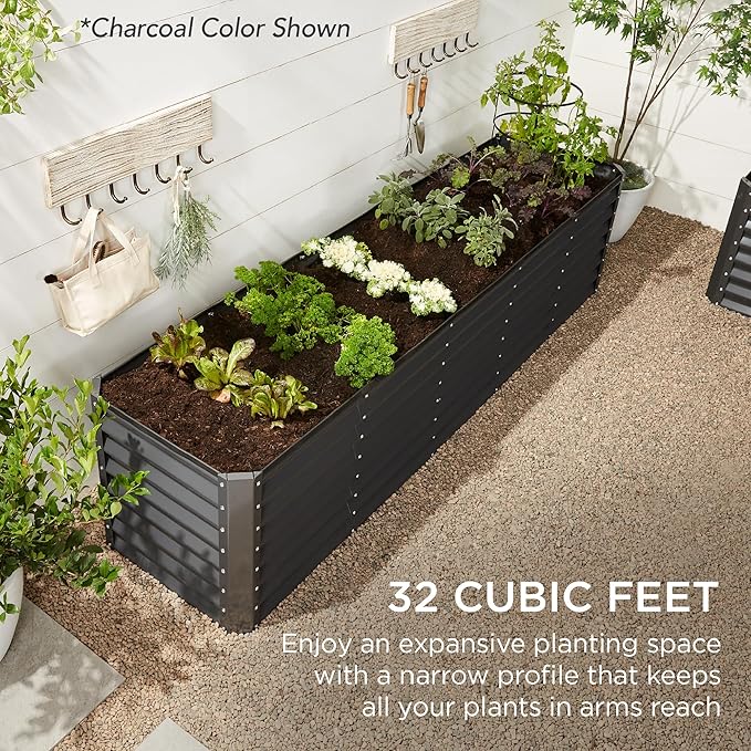 Best Choice Products 8x2x2ft Raised Outdoor Metal Garden Bed, Rectangular Planter Box for Herbs, Flowers, and Deep Root Vegetables w/ 240 Gallon Capacity - Wood Grain