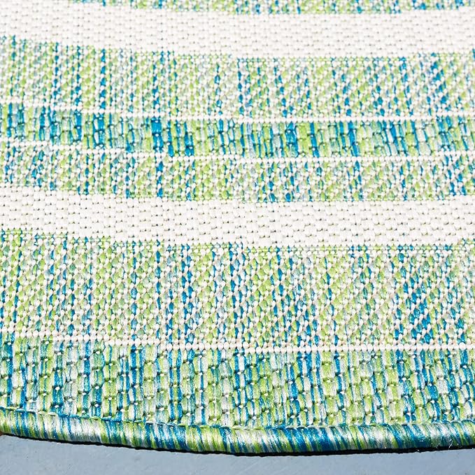SAFAVIEH Washable Rug Outdoor Courtyard Collection - 5'3" Round, Ivory & Green, Non-Shedding & Easy Cleaning, Ideal for Patio, Backyard, Mudroom (CY8475-55712)
