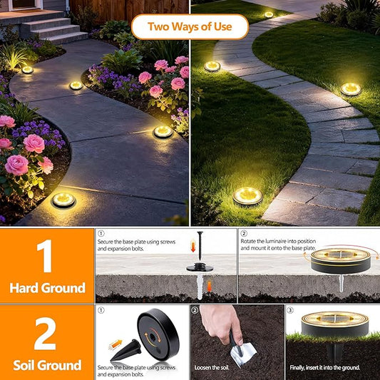 Joomer 16 Pack Solar Ground Lights, 2-in-1 Solar Lights Outdoor Waterproof Solar Powered Disc Light Landscape Garden Lighting Light for Patio Pathway Lawn Yard Driveway Walkway Deck Step(Warm White)