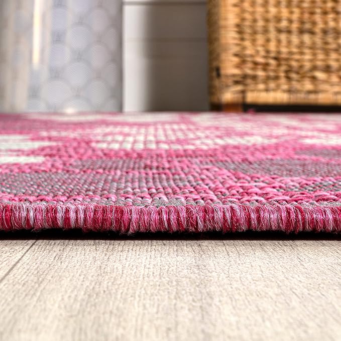 JONATHAN Y Floral Textured Weave Indoor Outdoor Runner Rug 2X10 Fuchsia/Light Gray, Zinnia Modern for Backyard, Patio, Porch, Easy-Cleaning, High Traffic, Pet-Friendly, Non-Shedding (SMB110F-210)