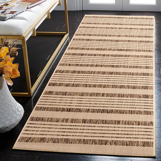SAFAVIEH Washable Rug Outdoor Courtyard Collection - 2'3" x 22' Runner, Brown & Bone, Non-Shedding & Easy Cleaning, Ideal for Patio, Entryway, Mudroom, Hallway, Kitchen (CY6062-242)