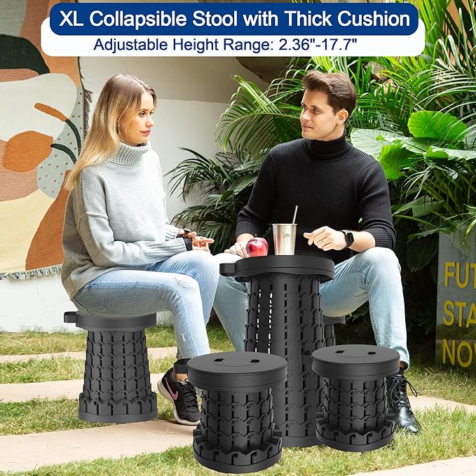 Upgraded 18.1" Collapsible Stool with Adjustable Strap,Lightweight Folding Stool,Load Capacity 600lbs,Retractable Camping Stool Portable Folding Chair or Travel Footrest for Outdoor Fishing Hiking BBQ