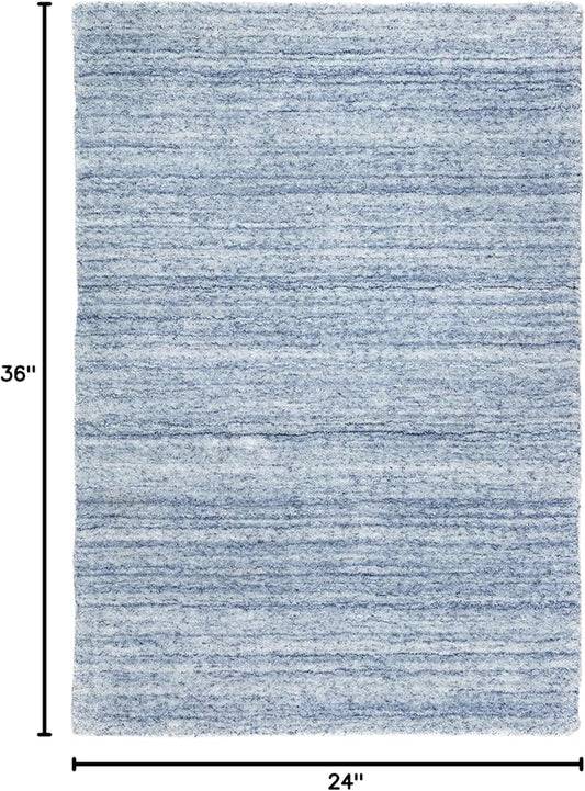 Dash & Albert Nordic Blue Hand Loom Knotted Performance Rug, 2 X 3 Feet, Blue Stripe Pattern