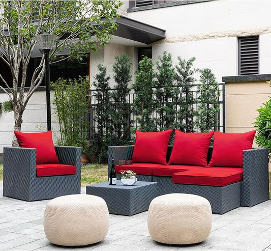 ARTPLAN Outdoor Deep Seat Cushion Set for Wicker Chair,Set of 2,Seat:24"x 24" x 4",Back:22" W x 24",100% Foam,Water Repellant, Fade Resistant,Cushion Replacements for Patio Furniture,Red