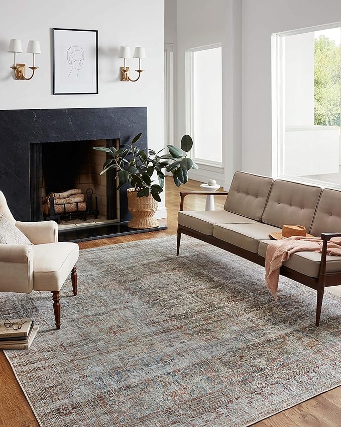 Loloi Chris Loves Julia Jules Collection JUL-05 Lagoon/Brick 2'-6'' x 7'-6'', .13" Pile Height, Runner Rug