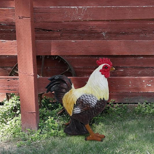 Alpine Corporation 16" Tall Outdoor Rustic Rooster Statue, Farmhouse Accent Weatherproof Garden Decor, Multicolor