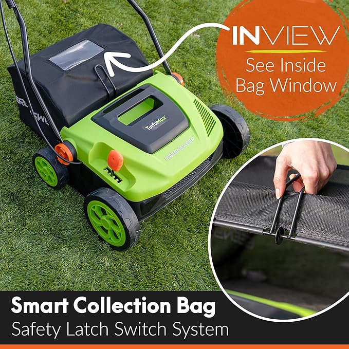 GreenSweep TurfoMax | Artificial Grass Electric Turf Sweeper, 5 Adjustable Height Settings, Foldable Handle, Collection Bag Included, Restores Flattened Turf & Removes Debris