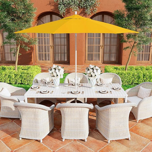 California Umbrella 11Ft Premium Patio Umbrella, Hand-Crank, Tilt-Collar, White Frame, Solution Dyed Lemon Fabric