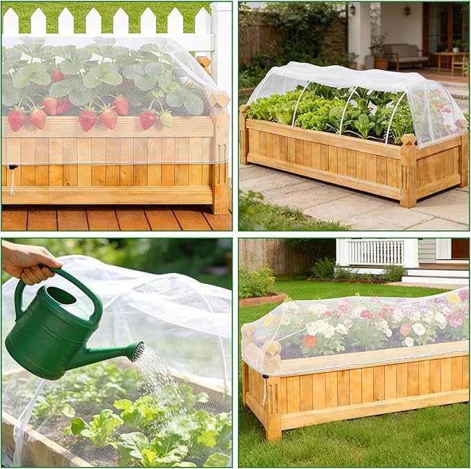 2 Pack Garden Netting for Raised Beds, 37.4" x 19.6" x 19.6" Garden Bed Insect Bird Netting Cover, Raised Garden Bed Plant Cover Mesh Pest Barrier Screen for Protecting Vegetables Fruits Flowers