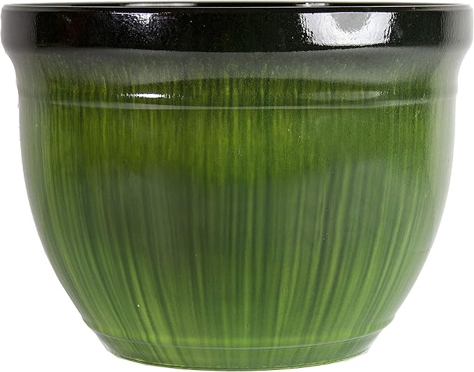 Gardener Select (MRR15-205) Large Round Planter - Modern Indoor & Outdoor Decorative Flower Pot/Box (15 Inch, Green Drip)