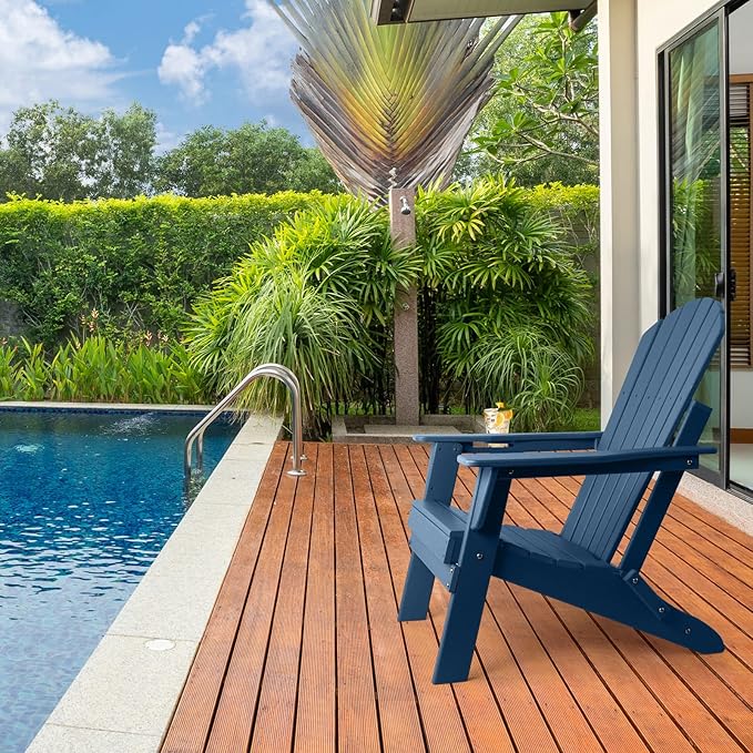 FUNBERRY Folding Adirondack Chair Set of 2, All Weather HDPE Fire Pit Chairs with Cup Holder for Outdoor