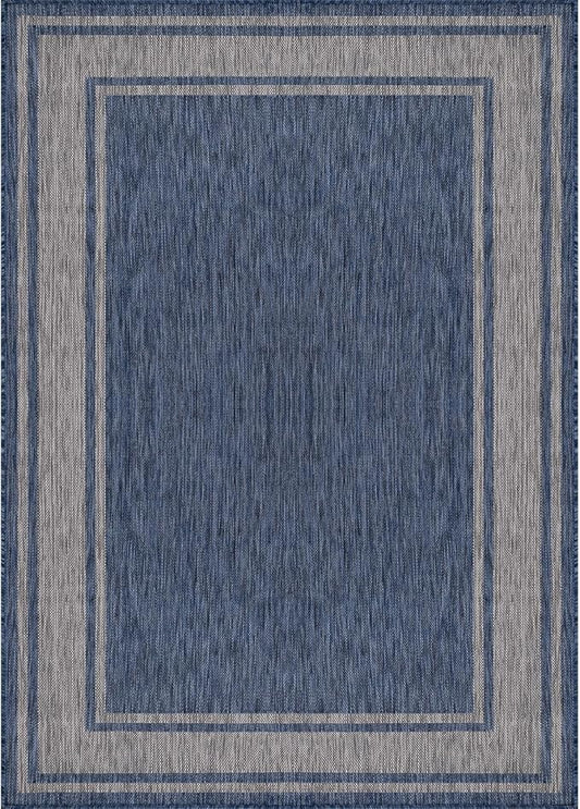 Beverly Rug Outdoor Rug 5x7 Modern Bordered Area Rugs for Indoor and Outdoor Patio Deck Porch Garden Waterproof Weather Sun Resistant Washable Outside Carpet (5 x 7 Navy)
