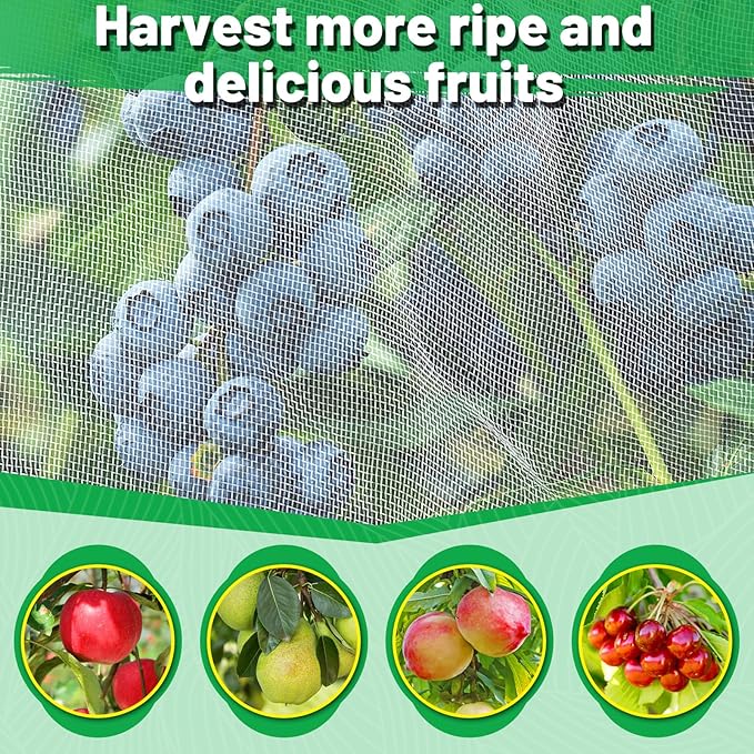 Easy Installation Fruit Tree Netting with Zipper & Drawstring - 8.2x6.6ft Ultra Fine Mesh Garden Protection Screen to Protect Pear Peach Apple from Bird Insect Bug Cicada Deer Squirrel
