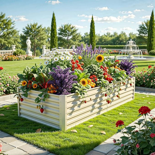 YITAHOME 6x3x2ft Large Raised Garden Bed Kit, Galvanized Metal Planter Box with Gloves, Support Rod, Outdoor Above Ground Planters for Plants, Vegetables, Flowers, Cream Yellow