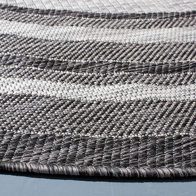SAFAVIEH Washable Rug Outdoor Courtyard Collection - 9' Round, Light Grey & Black, Non-Shedding & Easy Cleaning, Ideal for Patio, Backyard, Mudroom (CY8475-37612)
