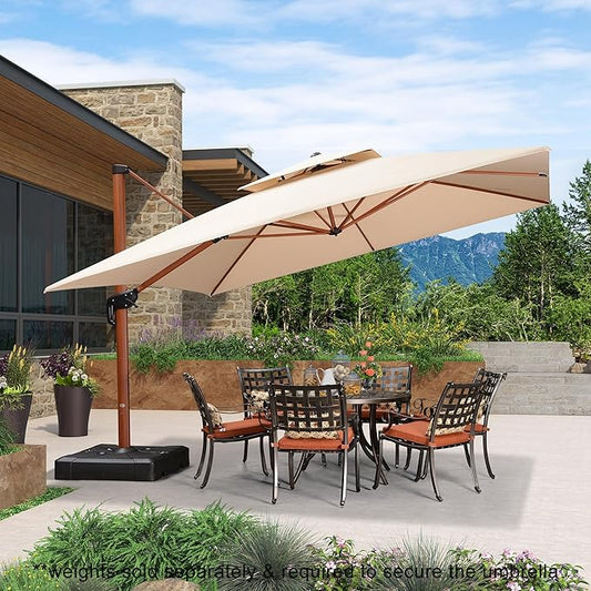 PURPLE LEAF 12ft Patio Umbrella Outdoor Square Umbrellas Large Cantilever Umbrella Windproof Offset Umbrellas Heavy Duty Sun Umbrella for Garden Deck Pool Patio, Beige