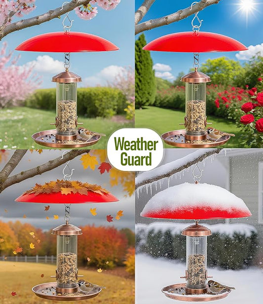 13" Hummingbird Feeder Dome Guard,Bird's Feeder Rain Cover,Squirrel Proof for Bird Feeders Pole, Smart Bird Feeders Umbrella(Bright Red), 2Pack
